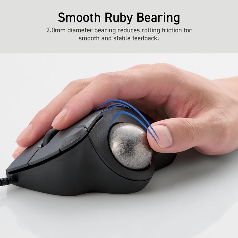 ELECOM Ergonomic Comfort Design Trackball IST Wired USB-A Connection, Smooth Tracking with Ruby Ball Bearing, 36mm Ball, Thumb Control, Compatible for Windows, PC, and Mac Black (M-IT10URBK) - Image 3